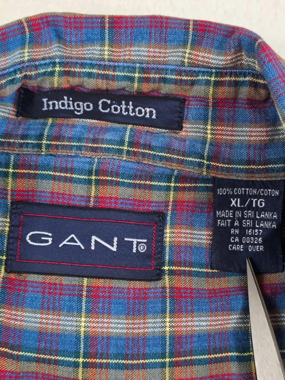 Gant Mens XL Indigo Cotton Short Sleeve Plaid Button-Up Shirt - Picture 2 of 4